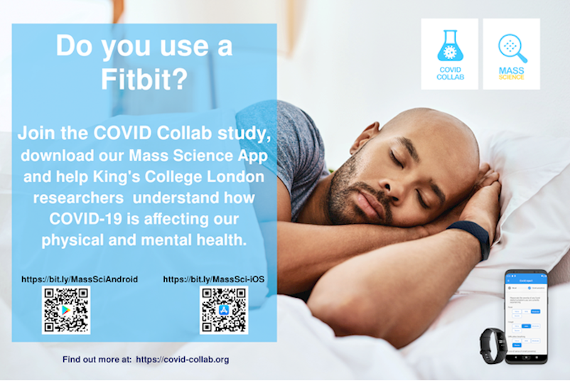 Man sleeping wear fitbit with QR codes for downloading app